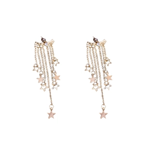 Elegant gold star tassel drop earrings featuring delicate chain fringes and metal stars