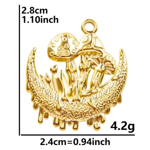 Polished 18k gold mushroom moon pendant made of 304 stainless steel for DIY jewelry