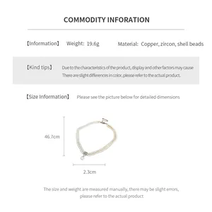 Detailed size specifications for the three-layer shell pearl necklace with teardrop pendant