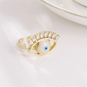 18K vergoldeter Evil Eye Ring mit weißem Zirkon und blauer Pupille Einlage