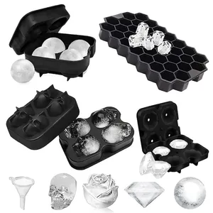 Silicone Ice Cube Molds Square Sphere Skull Diamond Honeycomb Shapes Flexible Easy Release Trays For Whiskey Cocktails