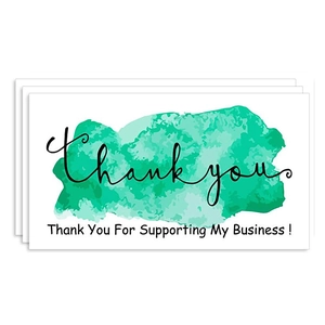 Detailed stacked view of watercolor green Thank You For Supporting My Business cards