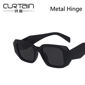 Chic irregular square black sunglasses for women with durable metal hinges and thick frame