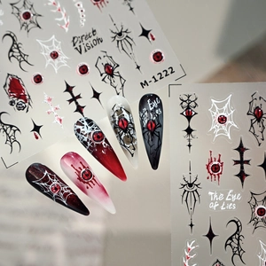 Adesivi per unghie gotici fantasma e ragno M-1222 con motivi di occhi per Halloween