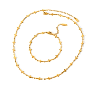 Schmuckset aus 18K vergoldetem Edelstahl mit Kreuzgliedern-Halskette und Armband