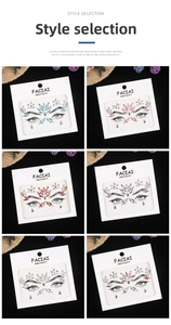 Detailed grid view of six self-adhesive rhinestone face stickers for eye and forehead makeup