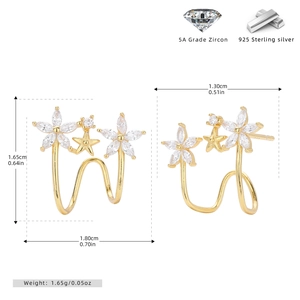 Dettaglio dell'orecchino a clip in argento s925 dorato con zirconi e misure precise