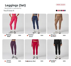 Detailed grid view of high-waist yoga leggings in six diverse matte finish colors
