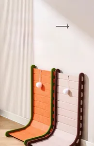 L-shaped vertical cat scratching post with thick felt surface and hanging plush ball toy
