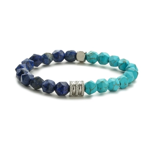 Bracelet en perles d'agate oeil de tigre facettées avec accents en acier inoxydable