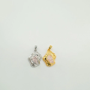 Irregular 18k gold plated heart pendants with pink stones for DIY jewelry making