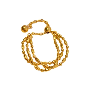 Adjustable multi-layer gold titanium steel ring featuring beaded bands and spherical clasp