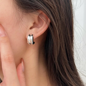 925 Sterling Silver Earrings Minimalist Multi Layer Arc C Shaped Studs For Women Modern Elegant Jewelry