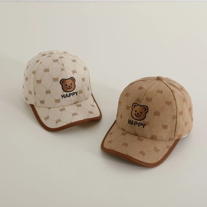 Kids Corduroy Baseball Cap Warm Outdoor Quilted Bear Embroidery Hat For Boys Girls Toddler Duck Tongue Hat
