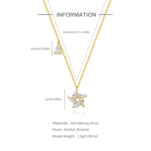 S925 sterling silver gold necklace featuring a swirling zircon star and teardrop pendant