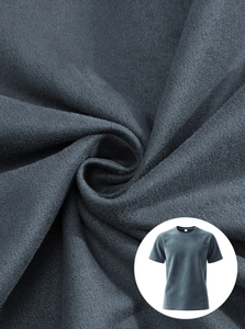 Detailed macro view of soft brushed dark grey-blue fabric texture for men's t-shirt