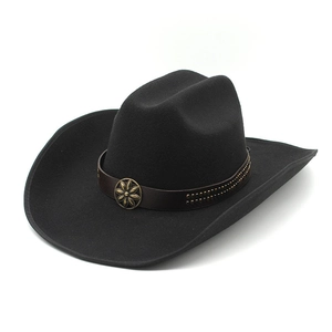Western Cowboy Hat Wool Felt Wide Brim Retro Ethnic Style With Leather Belt Metal Buckle For Men Women