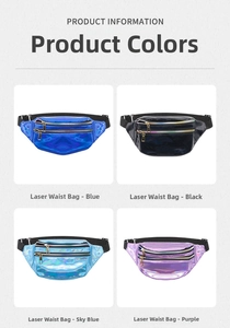Detailed grid view showing four colors of waterproof holographic laser fanny packs