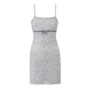 Damen Leopard Print Mesh Slip Mini Kleid Mit Schleife Spaghettiträger Slim Fit French Style Trendy Grau