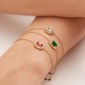 Elegant Rectangular Zircon Bracelet For Women 18K Gold Plated Stainless Steel Geometric Fashion Jewelry Adjustable Chain