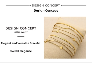 Detailed layering of 18K gold-plated stainless steel snake and star pendant bracelets