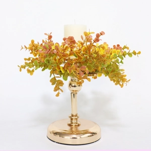 Artificial Eucalyptus Candle Ring Plastic Fall Harvest Halloween Party Table Centerpiece Wreath Decoration