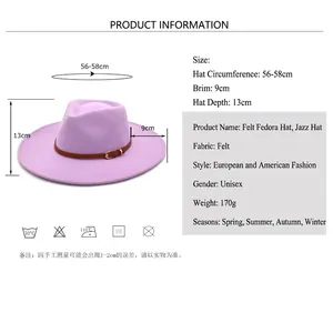 Tabella taglie per cappello fedora viola con circonferenza 56-58cm e tesa larga 9cm