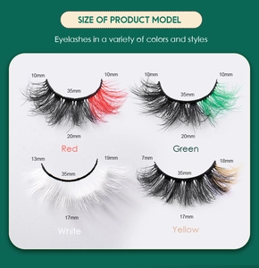 Detailed size chart for mink style eyelashes in red, green, white, and yellow