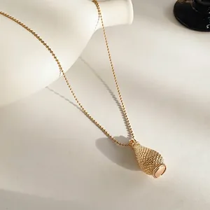 French vintage gold woven bottle pendant necklace with delicate bead chain for women