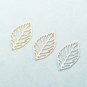 Hollow stainless steel leaf pendants in gold, rose gold, and silver finishes for jewelry