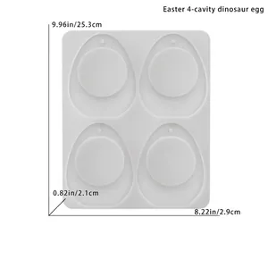 Detailed size view of a 4-cavity silicone mold for Easter egg and dinosaur shapes