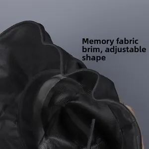 Detail of wide brim sun hat featuring memory wire for flexible styling and shaping
