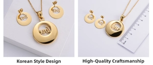 Detailed size measurement of gold LOVE镂空 pendant necklace and earrings jewelry set