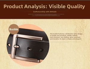 Detail of vintage gray metal buckle and black leather belt with scratch-resistant texture