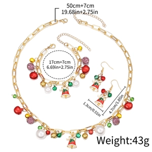 Set gioielli natalizi con campanellini rossi, perle e catena dorata collana e orecchini