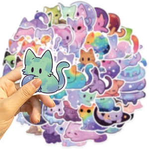Colorful cat stickers with starry galaxy designs for laptop and luggage decoration