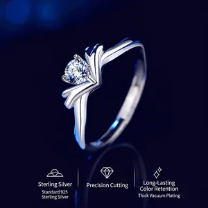 S925 sterling silver deer-themed adjustable open ring with sparkling zircon gemstone