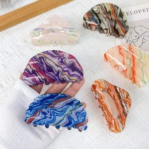 Colorful Oil Painting Style Acrylic Hair Claw Large Marble Resin Shark Clip Aesthetic Retro Hair Accessory For Women