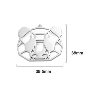 Hollow silver panda head pendant with dimensions 39.5mm width and 38mm height