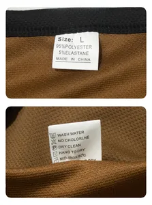 Detailed close-up of brown honeycomb fabric texture with size L tag and washing instructions