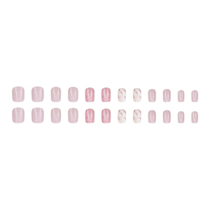 Set di 24 unghie finte corte rosa effetto marmo e glitter per moda quotidiana
