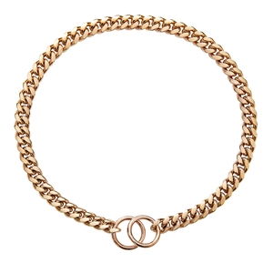 Detailed macro view of 10mm rose gold Cuban chain with double interlocking ring buckles