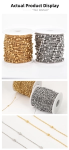 Macro detail of gold and silver beaded cable chain for DIY jewelry making on reels