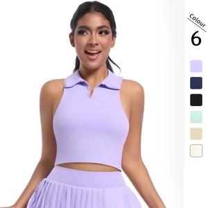 Haut Polo Athlétique Et Jupe Plissée Femmes Sans Manches Yoga Tennis Golf Course Respirant Évacuation Humidité