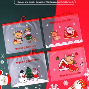 Set of four Christmas-themed frosted PVC document bags with festive cartoon patterns