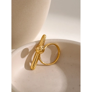 18k gold plated stainless steel geometric open ring with sphere and bar design