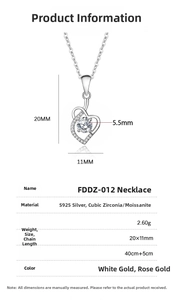 Detailed dimension chart for S925 sterling silver heart pendant with round moissanite stone