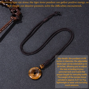 Tiger Eye Stone Pingan Kou necklace with adjustable black cord and energy healing benefits