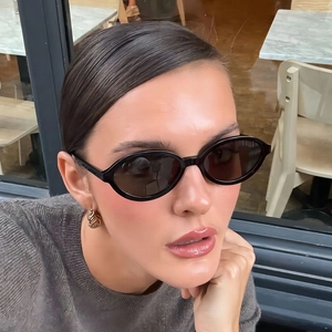 Retro Oval Sunglasses Women Men Small Narrow Frame UV400 Protection Vintage Hip Hop Trendy PC Glasses