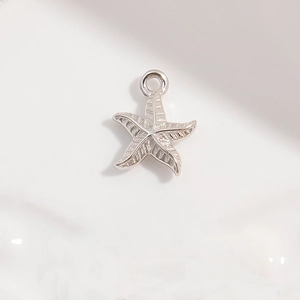 Macro shot of silver S925 starfish pendant with textured surface and cubic zirconia inlay